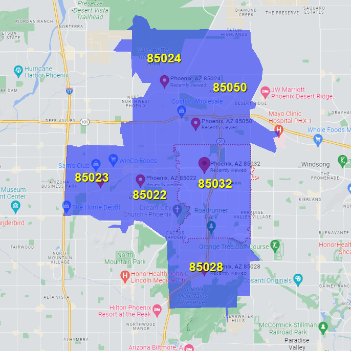 CPM service route areas by zip code